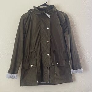 FISOUL Olive Green Hooded Raincoat with removable hoodie size S